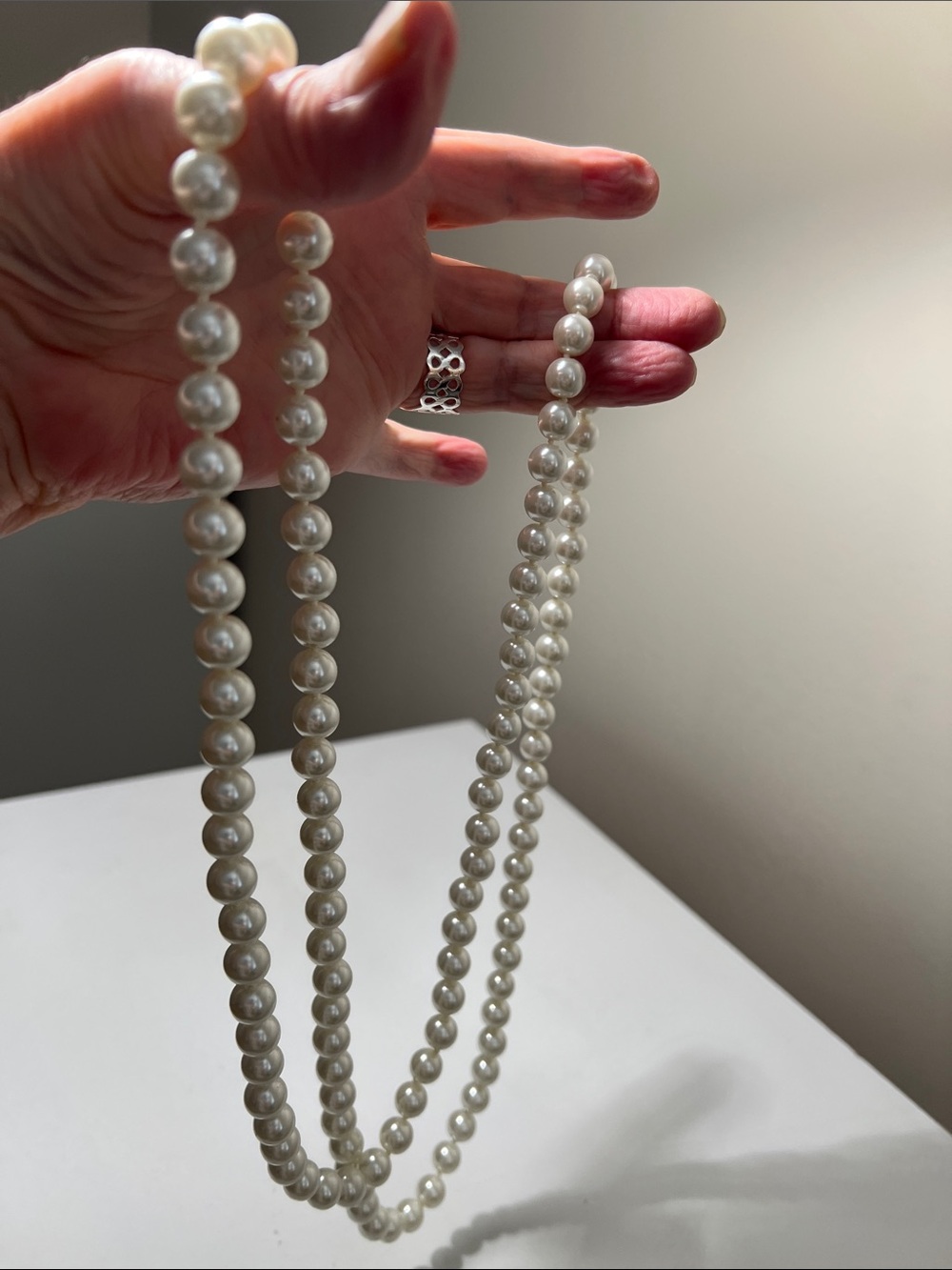 Elegant Pearl Opera Necklace - White Faux Pearls - Heirloom Estate Vintage - Picture 8 of 13